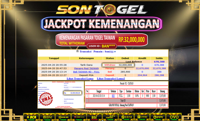 Bukti JP Sontogel kemenangan berapapun akan dibayarkan tuntas tanpa kekurangan sepersenpun langsung saja bermain disitus kami