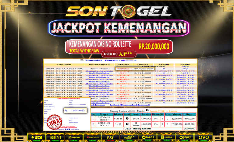Bukti JP Sontogel kemenangan berapapun akan dibayarkan tuntas tanpa kekurangan sepersenpun langsung saja bermain disitus kami