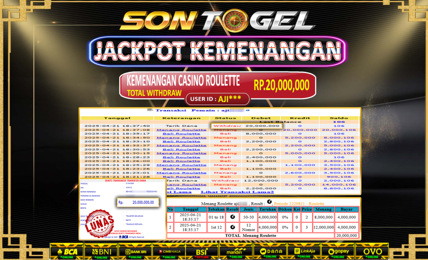 Bukti JP Sontogel kemenangan berapapun akan dibayarkan tuntas tanpa kekurangan sepersenpun langsung saja bermain disitus kami