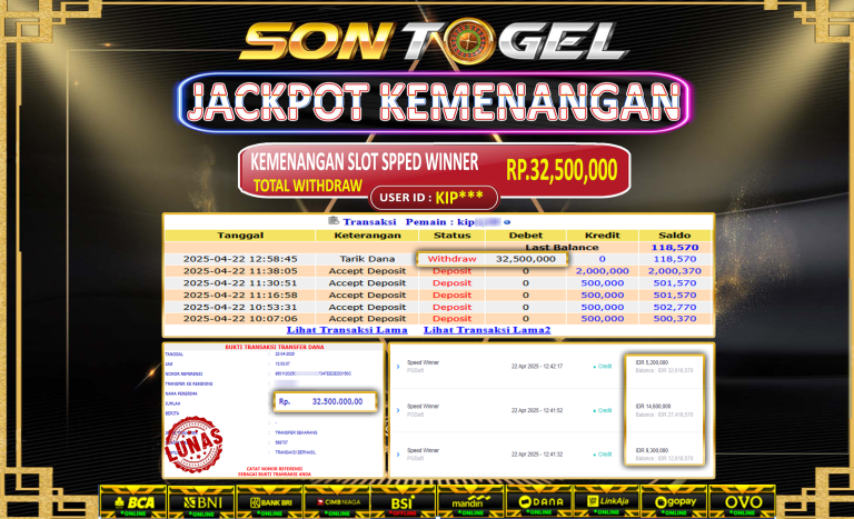 Bukti JP Sontogel kemenangan berapapun akan dibayarkan tuntas tanpa kekurangan sepersenpun langsung saja bermain disitus kami