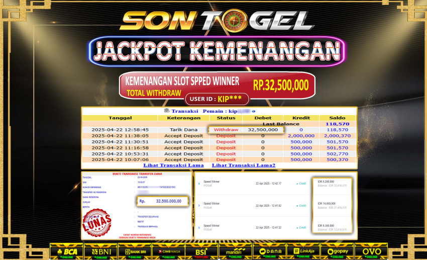 Bukti JP Sontogel kemenangan berapapun akan dibayarkan tuntas tanpa kekurangan sepersenpun langsung saja bermain disitus kami