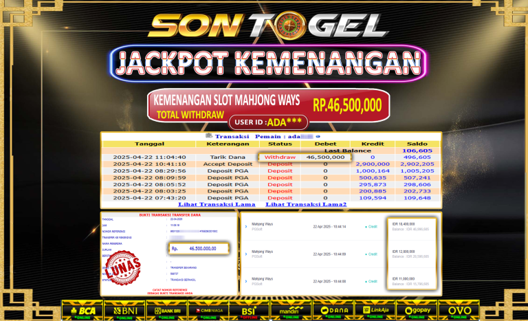 Bukti JP Sontogel kemenangan berapapun akan dibayarkan tuntas tanpa kekurangan sepersenpun langsung saja bermain disitus kami