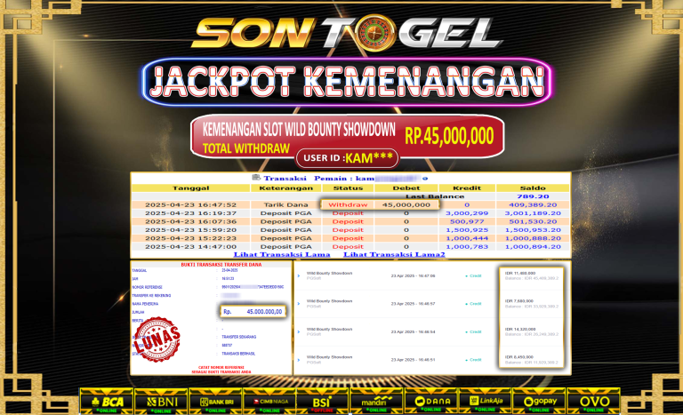 Bukti JP Sontogel kemenangan berapapun akan dibayarkan tuntas tanpa kekurangan sepersenpun langsung saja bermain disitus kami