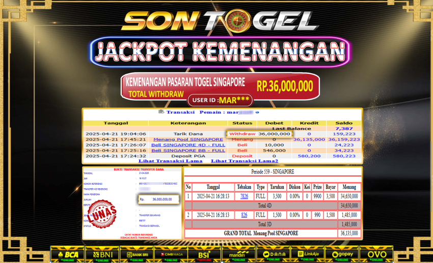 Bukti JP Sontogel kemenangan berapapun akan dibayarkan tuntas tanpa kekurangan sepersenpun langsung saja bermain disitus kami