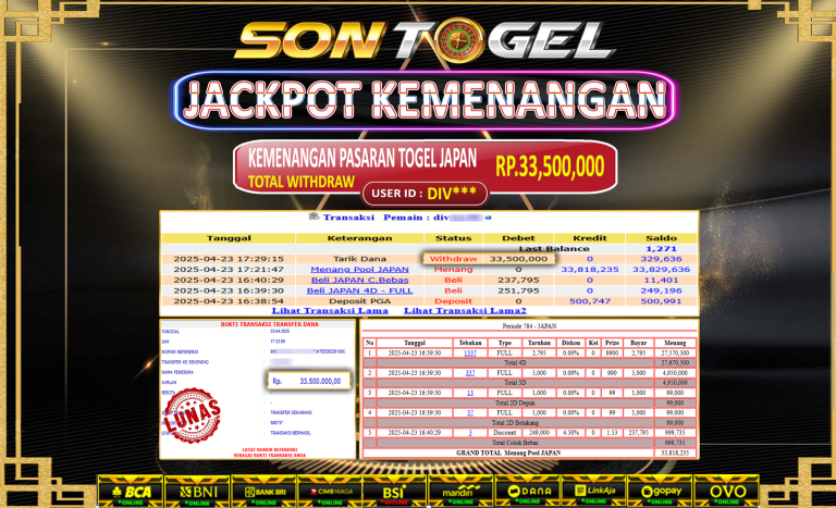 Bukti JP Sontogel kemenangan berapapun akan dibayarkan tuntas tanpa kekurangan sepersenpun langsung saja bermain disitus kami