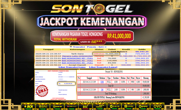 Bukti JP Sontogel kemenangan berapapun akan dibayarkan tuntas tanpa kekurangan sepersenpun langsung saja bermain disitus kami