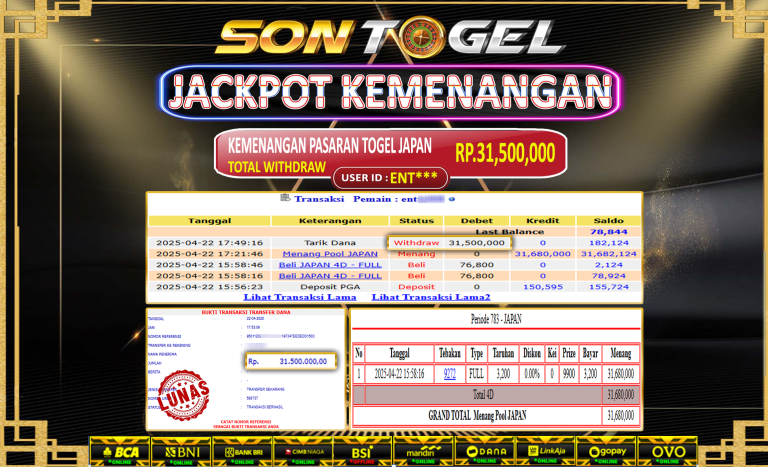 Bukti JP Sontogel kemenangan berapapun akan dibayarkan tuntas tanpa kekurangan sepersenpun langsung saja bermain disitus kami