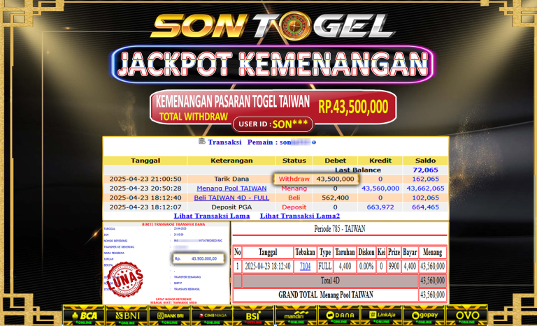 Bukti JP Sontogel kemenangan berapapun akan dibayarkan tuntas tanpa kekurangan sepersenpun langsung saja bermain disitus kami
