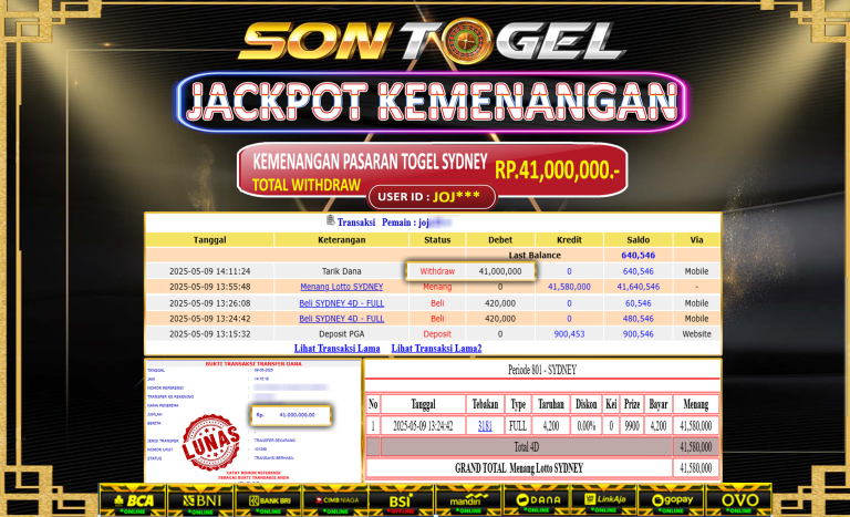 Bukti JP Sontogel kemenangan berapapun akan dibayarkan tuntas tanpa kekurangan sepersenpun langsung saja bermain disitus kami