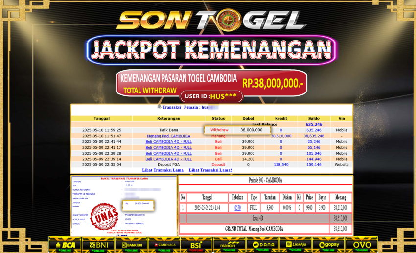 Bukti JP Sontogel kemenangan berapapun akan dibayarkan tuntas tanpa kekurangan sepersenpun langsung saja bermain disitus kami