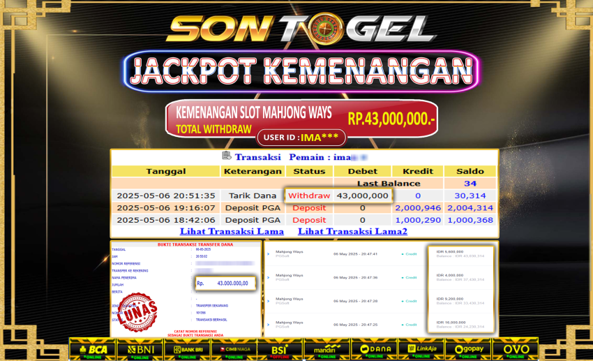 Bukti JP Sontogel kemenangan berapapun akan dibayarkan tuntas tanpa kekurangan sepersenpun langsung saja bermain disitus kami