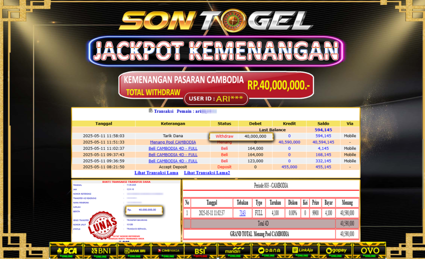 Bukti JP Sontogel kemenangan berapapun akan dibayarkan tuntas tanpa kekurangan sepersenpun langsung saja bermain disitus kami