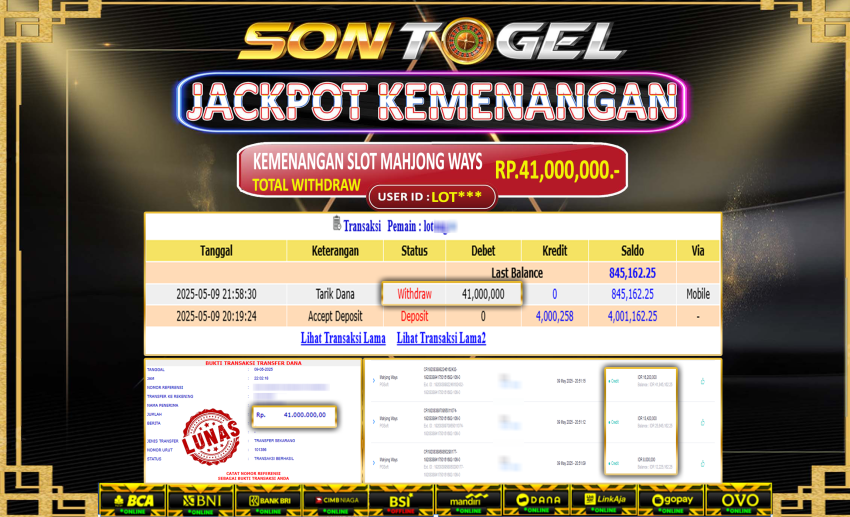 Bukti JP Sontogel kemenangan berapapun akan dibayarkan tuntas tanpa kekurangan sepersenpun langsung saja bermain disitus kami
