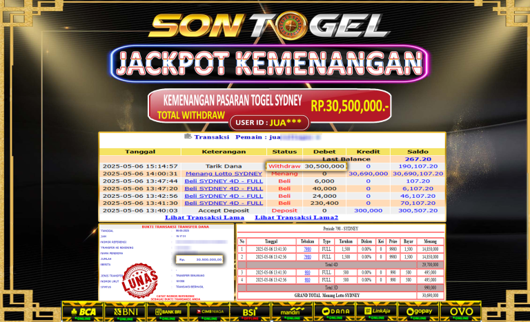 Bukti JP Sontogel kemenangan berapapun akan dibayarkan tuntas tanpa kekurangan sepersenpun langsung saja bermain disitus kami