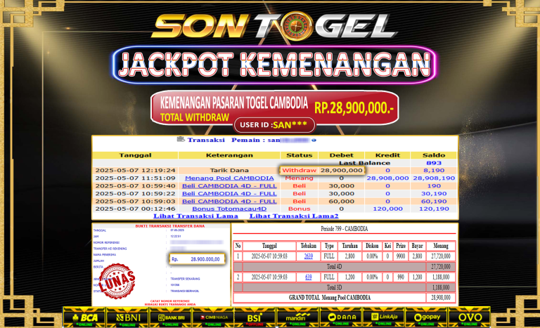 Bukti JP Sontogel kemenangan berapapun akan dibayarkan tuntas tanpa kekurangan sepersenpun langsung saja bermain disitus kami