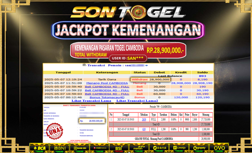 Bukti JP Sontogel kemenangan berapapun akan dibayarkan tuntas tanpa kekurangan sepersenpun langsung saja bermain disitus kami