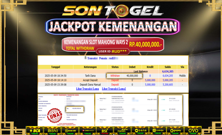 Bukti JP Sontogel kemenangan berapapun akan dibayarkan tuntas tanpa kekurangan sepersenpun langsung saja bermain disitus kami