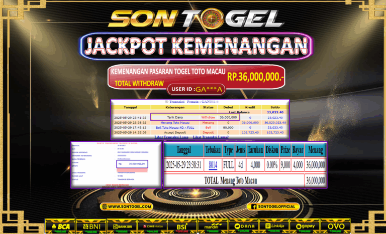 Bukti JP Sontogel kemenangan berapapun akan dibayarkan tuntas tanpa kekurangan sepersenpun langsung saja bermain disitus kami