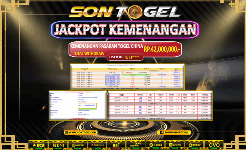 Bukti JP Sontogel kemenangan berapapun akan dibayarkan tuntas tanpa kekurangan sepersenpun langsung saja bermain disitus kami