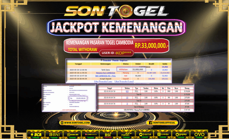 Bukti JP Sontogel kemenangan berapapun akan dibayarkan tuntas tanpa kekurangan sepersenpun langsung saja bermain disitus kami