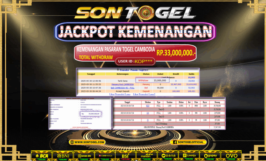 Bukti JP Sontogel kemenangan berapapun akan dibayarkan tuntas tanpa kekurangan sepersenpun langsung saja bermain disitus kami