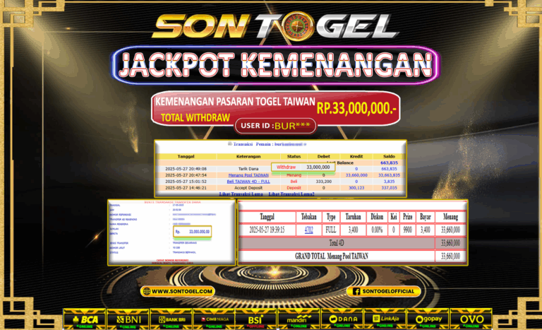 Bukti JP Sontogel kemenangan berapapun akan dibayarkan tuntas tanpa kekurangan sepersenpun langsung saja bermain disitus kami