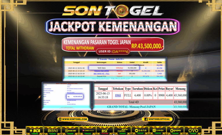 Bukti JP Sontogel kemenangan berapapun akan dibayarkan tuntas tanpa kekurangan sepersenpun langsung saja bermain disitus kami