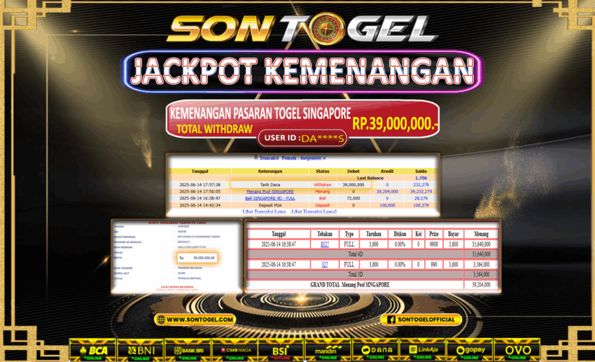 Bukti JP Sontogel kemenangan berapapun akan dibayarkan tuntas tanpa kekurangan sepersenpun langsung saja bermain disitus kami