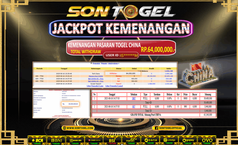 Bukti JP Sontogel kemenangan berapapun akan dibayarkan tuntas tanpa kekurangan sepersenpun langsung saja bermain disitus kami