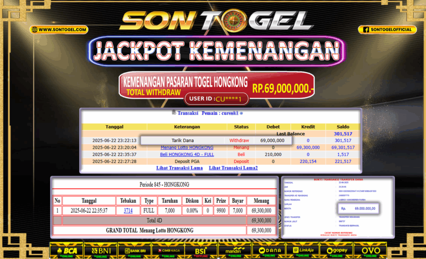 Bukti JP Sontogel kemenangan berapapun akan dibayarkan tuntas tanpa kekurangan sepersenpun langsung saja bermain disitus kami