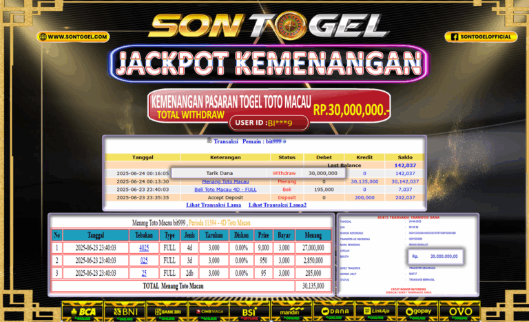 Bukti JP Sontogel kemenangan berapapun akan dibayarkan tuntas tanpa kekurangan sepersenpun langsung saja bermain disitus kami