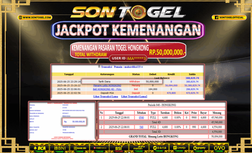 Bukti JP Sontogel kemenangan berapapun akan dibayarkan tuntas tanpa kekurangan sepersenpun langsung saja bermain disitus kami