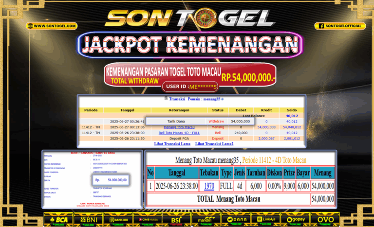 Bukti JP Sontogel kemenangan berapapun akan dibayarkan tuntas tanpa kekurangan sepersenpun langsung saja bermain disitus kami