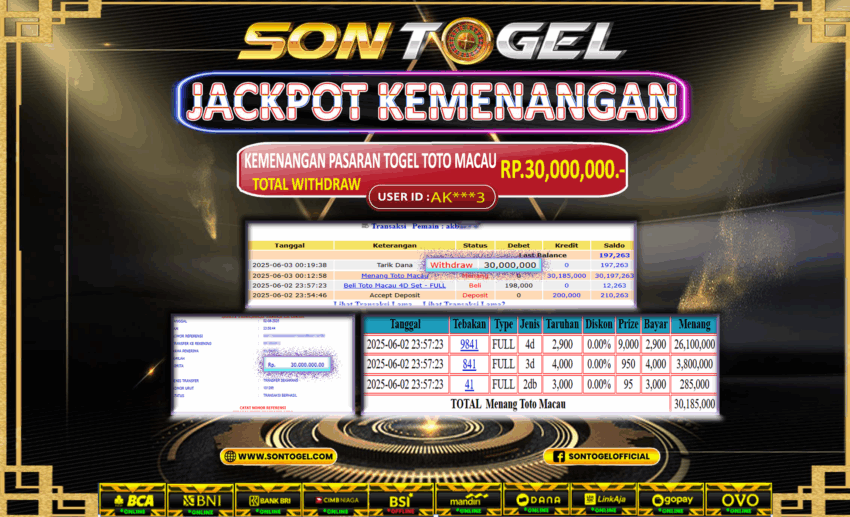 Bukti JP Sontogel kemenangan berapapun akan dibayarkan tuntas tanpa kekurangan sepersenpun langsung saja bermain disitus kami