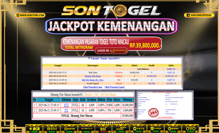 Bukti JP Sontogel kemenangan berapapun akan dibayarkan tuntas tanpa kekurangan sepersenpun langsung saja bermain disitus kami
