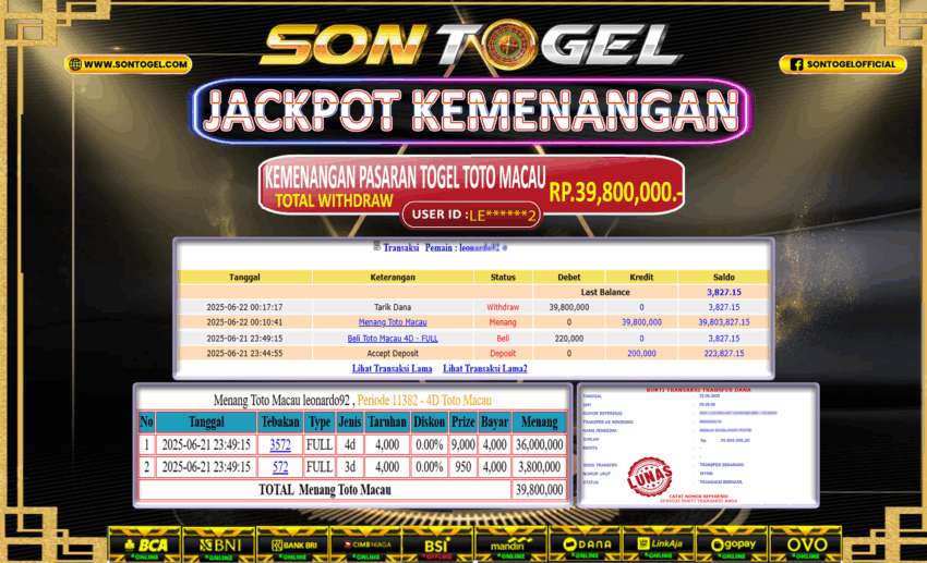 Bukti JP Sontogel kemenangan berapapun akan dibayarkan tuntas tanpa kekurangan sepersenpun langsung saja bermain disitus kami
