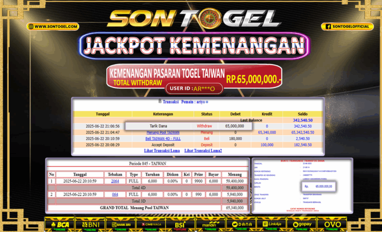 Bukti JP Sontogel kemenangan berapapun akan dibayarkan tuntas tanpa kekurangan sepersenpun langsung saja bermain disitus kami