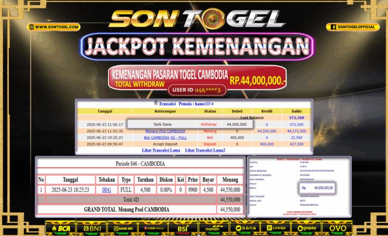 Bukti JP Sontogel kemenangan berapapun akan dibayarkan tuntas tanpa kekurangan sepersenpun langsung saja bermain disitus kami