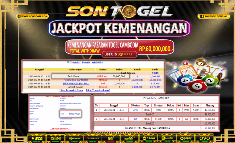 Bukti JP Sontogel kemenangan berapapun akan dibayarkan tuntas tanpa kekurangan sepersenpun langsung saja bermain disitus kami