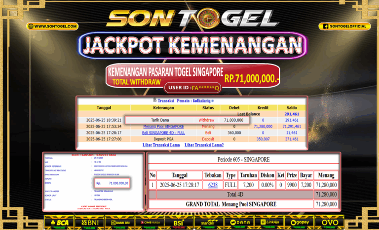 Bukti JP Sontogel kemenangan berapapun akan dibayarkan tuntas tanpa kekurangan sepersenpun langsung saja bermain disitus kami