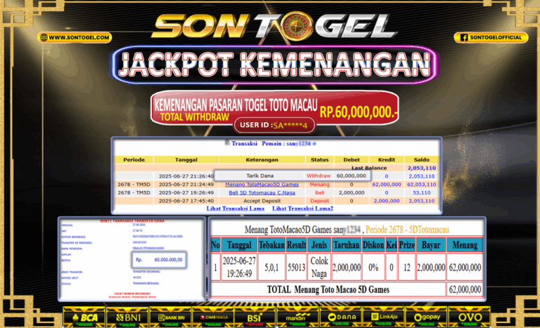 Bukti JP Sontogel kemenangan berapapun akan dibayarkan tuntas tanpa kekurangan sepersenpun langsung saja bermain disitus kami