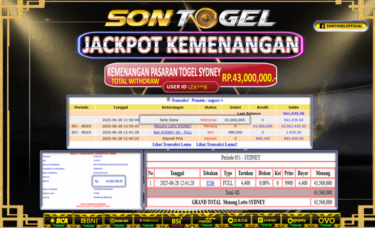 Bukti JP Sontogel kemenangan berapapun akan dibayarkan tuntas tanpa kekurangan sepersenpun langsung saja bermain disitus kami