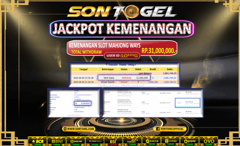 Bukti JP Sontogel kemenangan berapapun akan dibayarkan tuntas tanpa kekurangan sepersenpun langsung saja bermain disitus kami