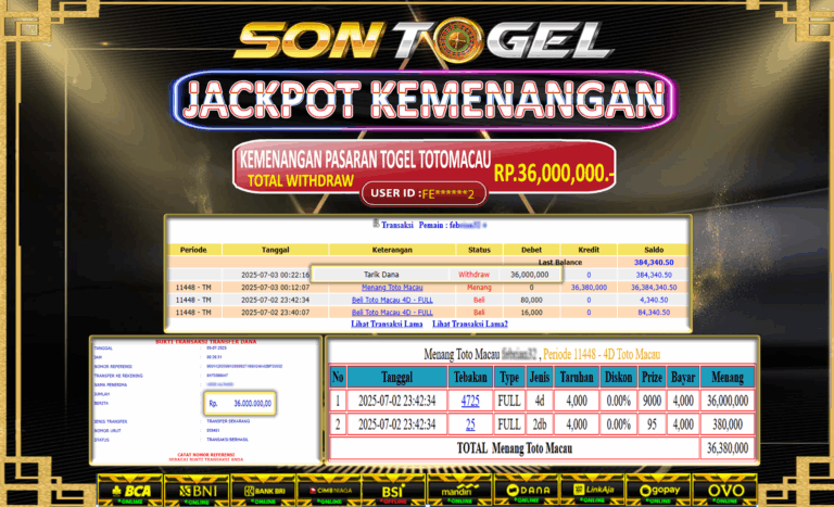 Bukti JP Sontogel kemenangan berapapun akan dibayarkan tuntas tanpa kekurangan sepersenpun langsung saja bermain disitus kami