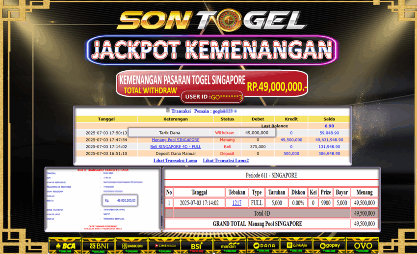 Bukti JP Sontogel kemenangan berapapun akan dibayarkan tuntas tanpa kekurangan sepersenpun langsung saja bermain disitus kami