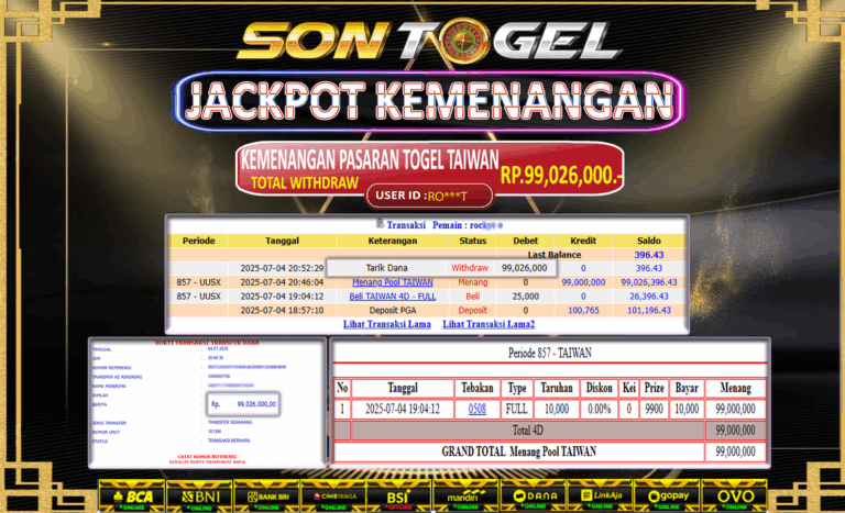 Bukti JP Sontogel kemenangan berapapun akan dibayarkan tuntas tanpa kekurangan sepersenpun langsung saja bermain disitus kami