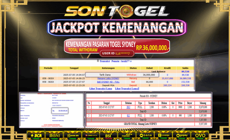 Bukti JP Sontogel kemenangan berapapun akan dibayarkan tuntas tanpa kekurangan sepersenpun langsung saja bermain disitus kami