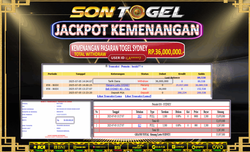 Bukti JP Sontogel kemenangan berapapun akan dibayarkan tuntas tanpa kekurangan sepersenpun langsung saja bermain disitus kami