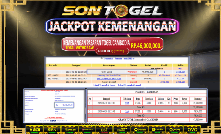 Bukti JP Sontogel kemenangan berapapun akan dibayarkan tuntas tanpa kekurangan sepersenpun langsung saja bermain disitus kami