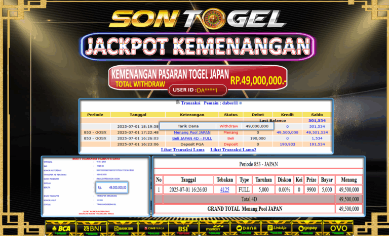 Bukti JP Sontogel kemenangan berapapun akan dibayarkan tuntas tanpa kekurangan sepersenpun langsung saja bermain disitus kami